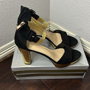 Gold & Black Open-toe zip up High Heels